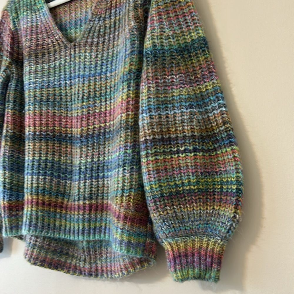 Lou & Grey | Colorful Rainbow Stripe Sweater Semi Crop Balloon Sleeve XS (6/8) - Picture 6 of 13